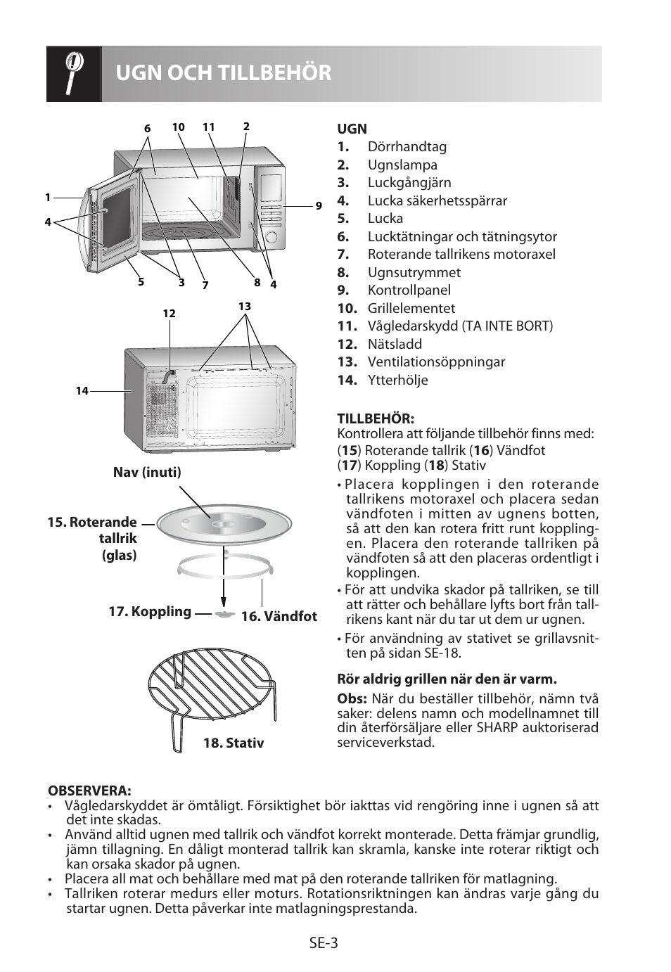 Ugn och tillbehör, Se-3 | Sharp R-722STWE User Manual | Page 126 / 246
