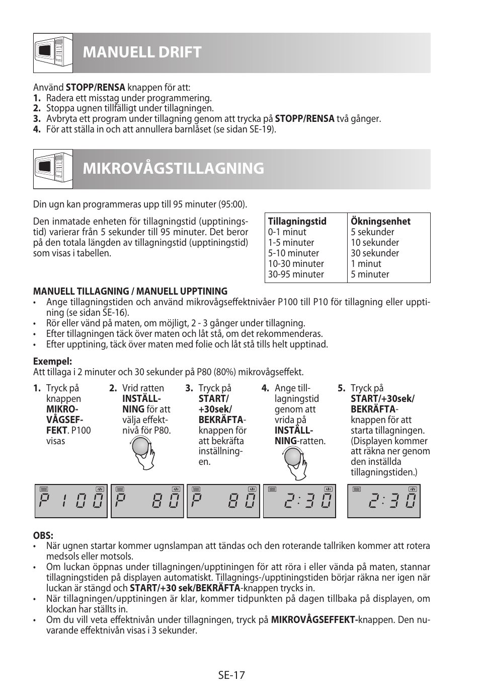 Manuell drift, Mikrovågstillagning | Sharp R-722STWE User Manual | Page 140 / 246