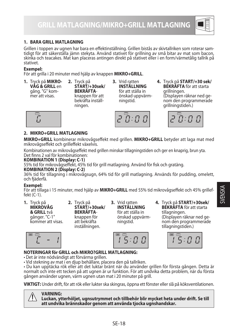 Grill matlagning/mikro+grill matlagning, Svensk a | Sharp R-722STWE User Manual | Page 141 / 246