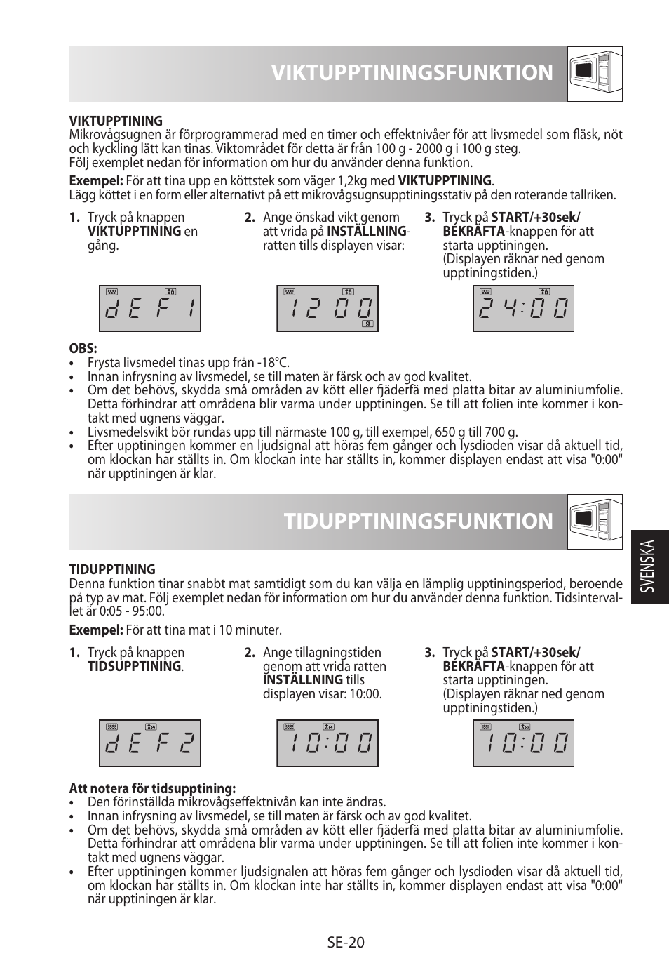 Viktupptiningsfunktion, Tidupptiningsfunktion, Svensk a | Sharp R-722STWE User Manual | Page 143 / 246