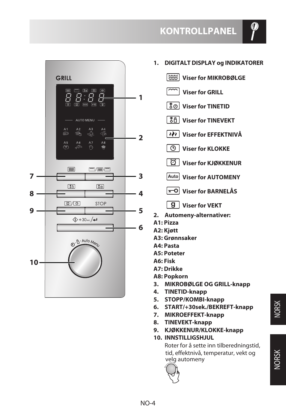 Kontrollpanel, Norsk | Sharp R-722STWE User Manual | Page 175 / 246