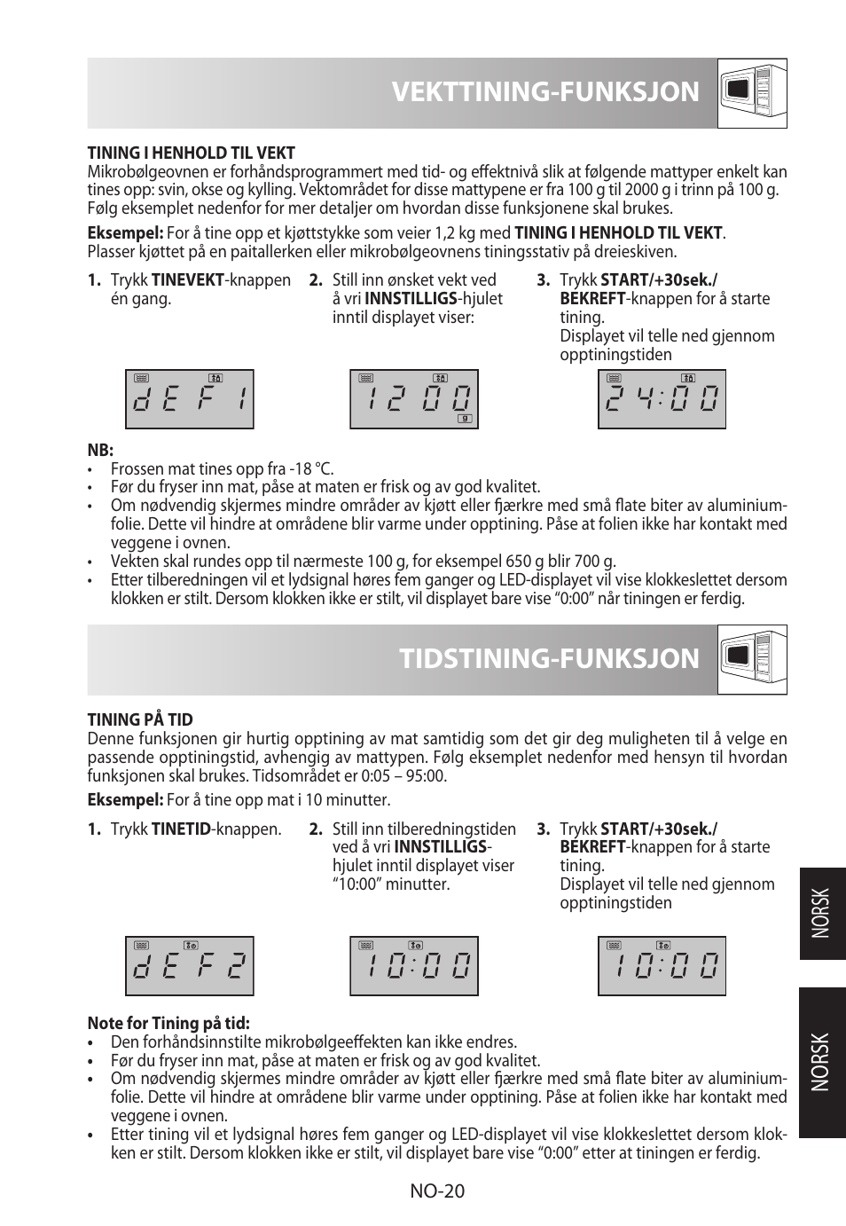 Vekttining-funksjon, Tidstining-funksjon, Norsk | Sharp R-722STWE User Manual | Page 191 / 246