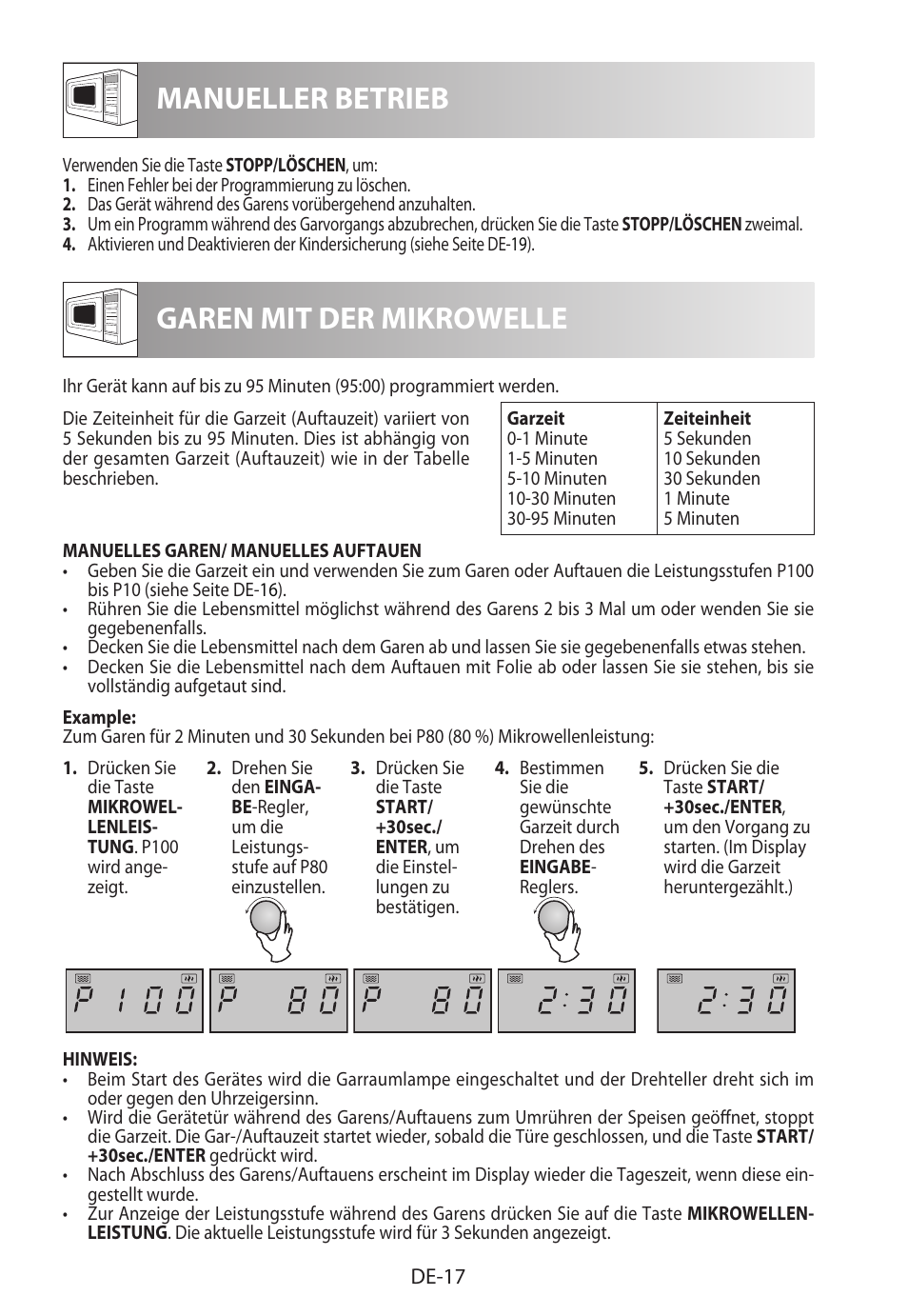 Manueller betrieb, Garen mit der mikrowelle | Sharp R-722STWE User Manual | Page 20 / 246