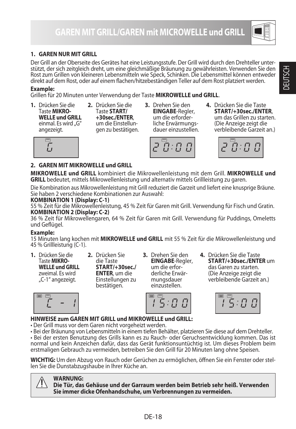 Garen mit grill/garen mit microwelle und grill, Deutsch | Sharp R-722STWE User Manual | Page 21 / 246