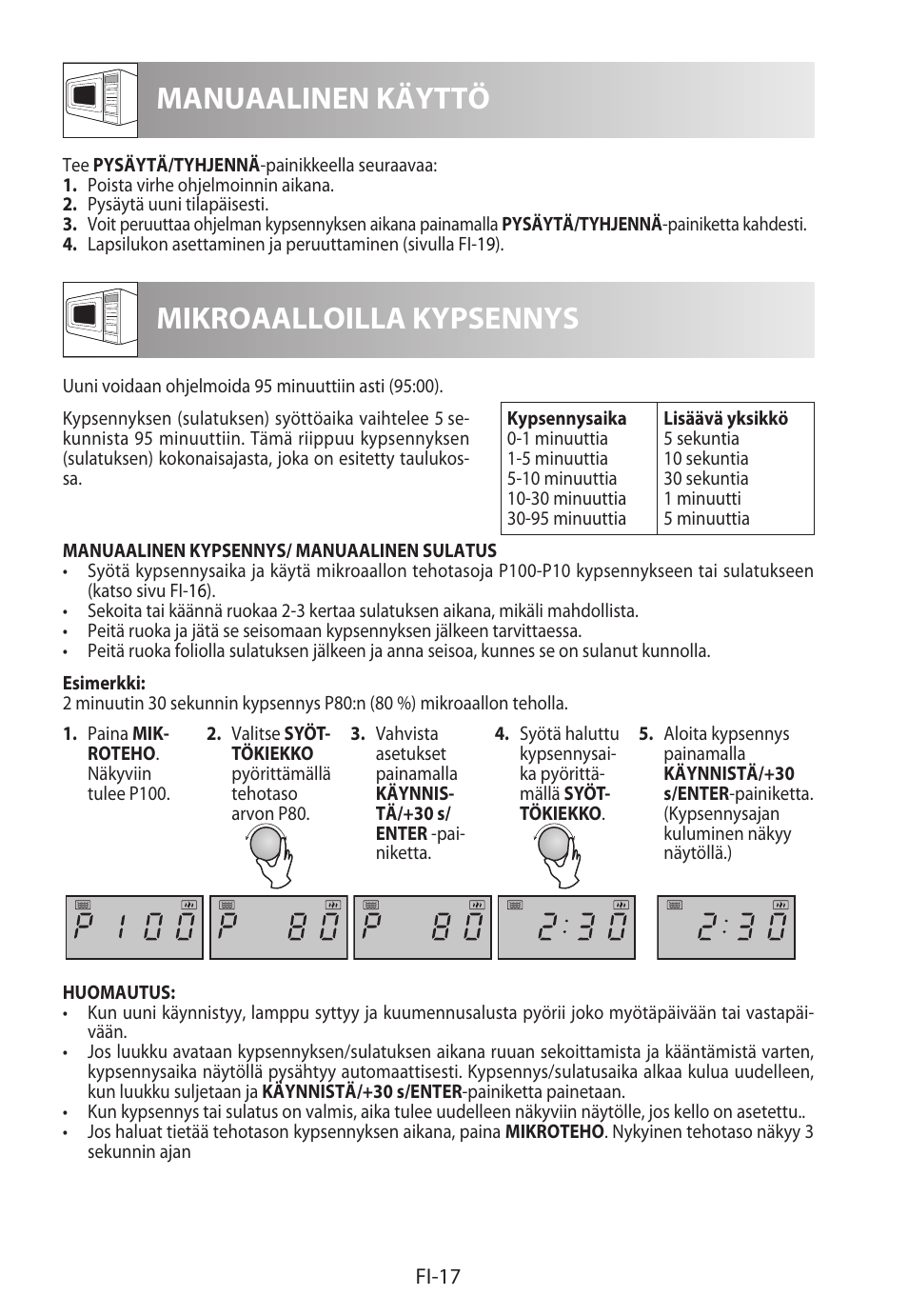 Manuaalinen käyttö, Mikroaalloilla kypsennys | Sharp R-722STWE User Manual | Page 212 / 246