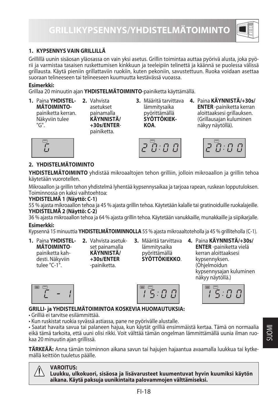 Grillikypsennys/yhdistelmätoiminto, Suomi | Sharp R-722STWE User Manual | Page 213 / 246
