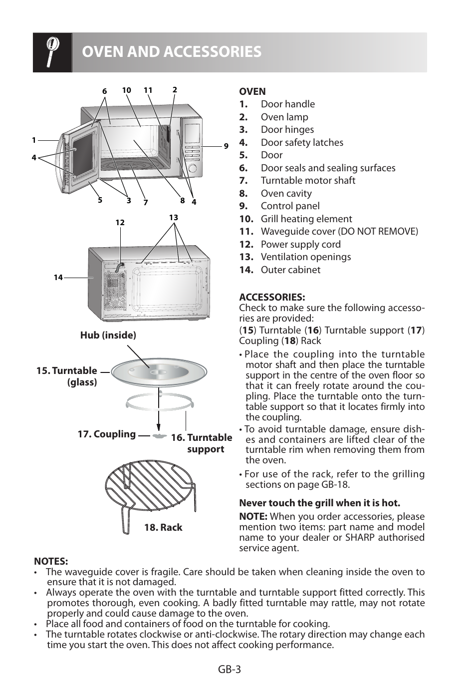 Oven and accessories, Gb-3 | Sharp R-722STWE User Manual | Page 222 / 246