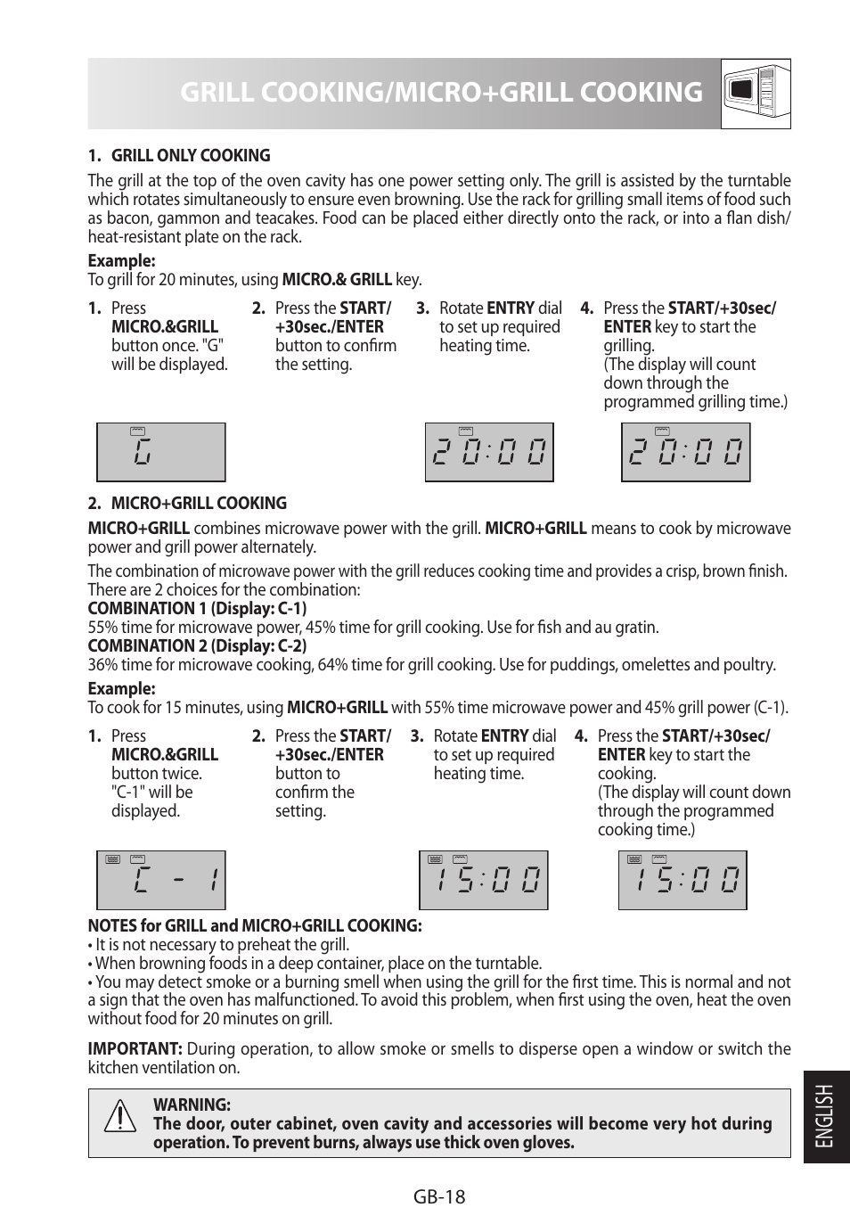 Grill cooking/micro+grill cooking, English | Sharp R-722STWE User Manual | Page 237 / 246