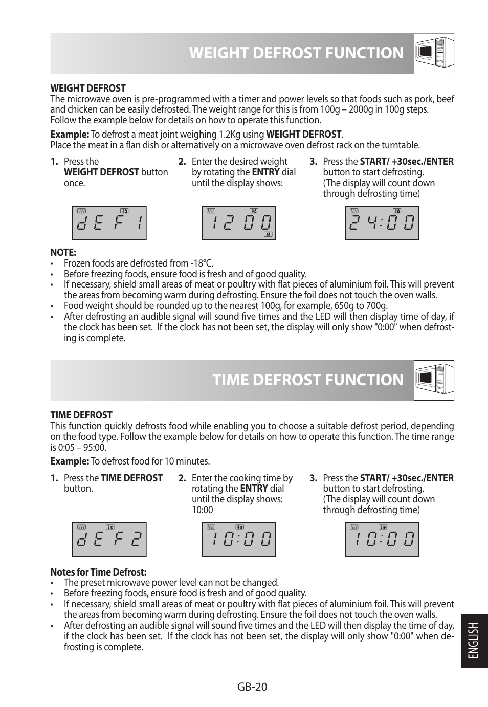 Weight defrost function, Time defrost function, English | Sharp R-722STWE User Manual | Page 239 / 246