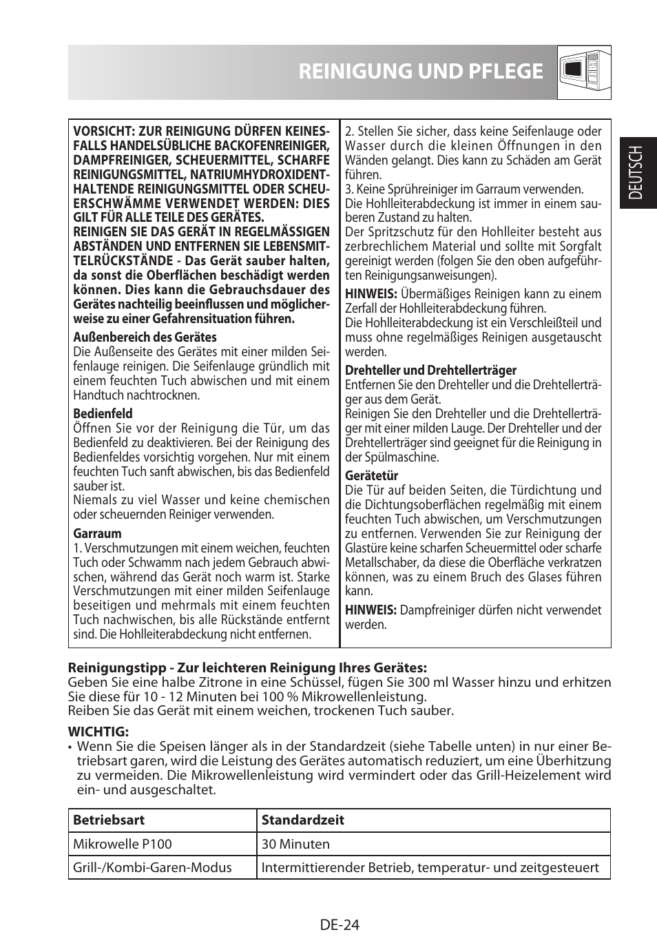 Reinigung und pflege, Deutsch | Sharp R-722STWE User Manual | Page 27 / 246