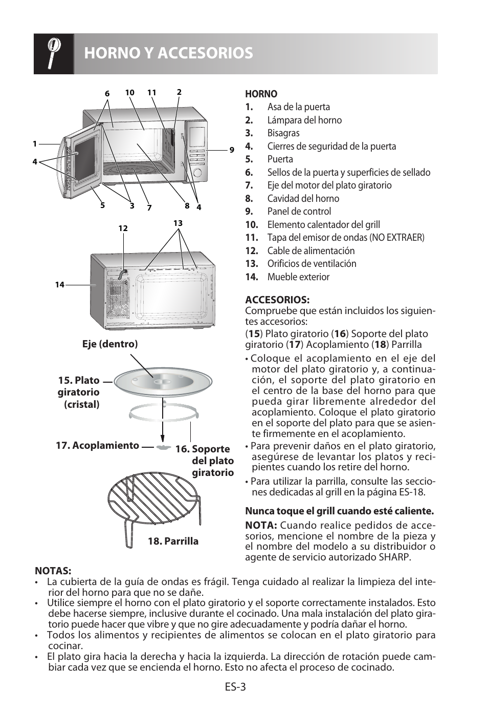 Horno y accesorios, Es-3 | Sharp R-722STWE User Manual | Page 30 / 246