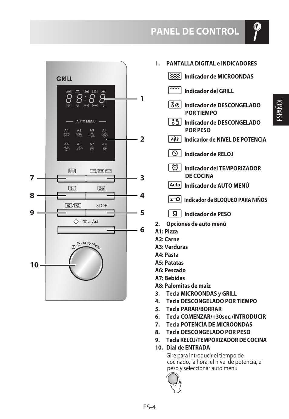 Panel de control, Esp añol | Sharp R-722STWE User Manual | Page 31 / 246