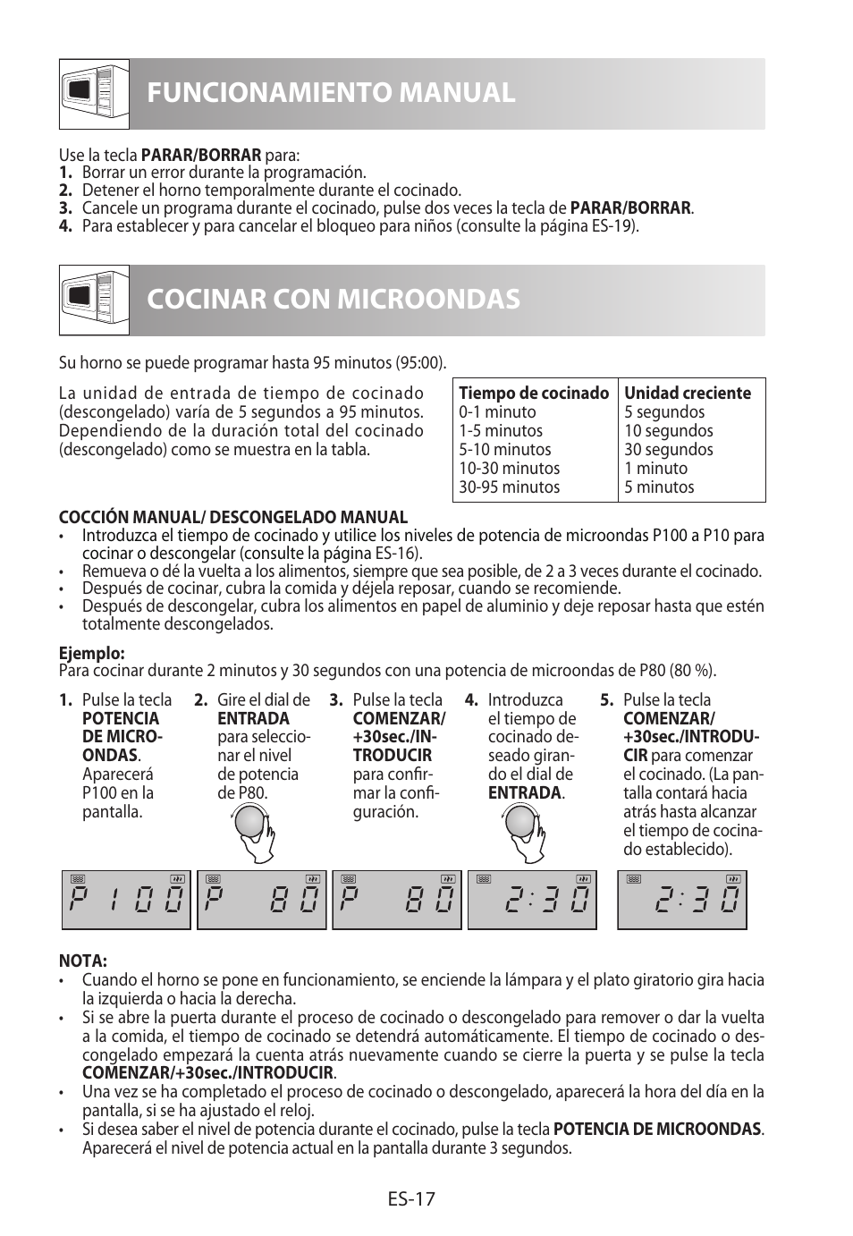 Funcionamiento manual, Cocinar con microondas | Sharp R-722STWE User Manual | Page 44 / 246