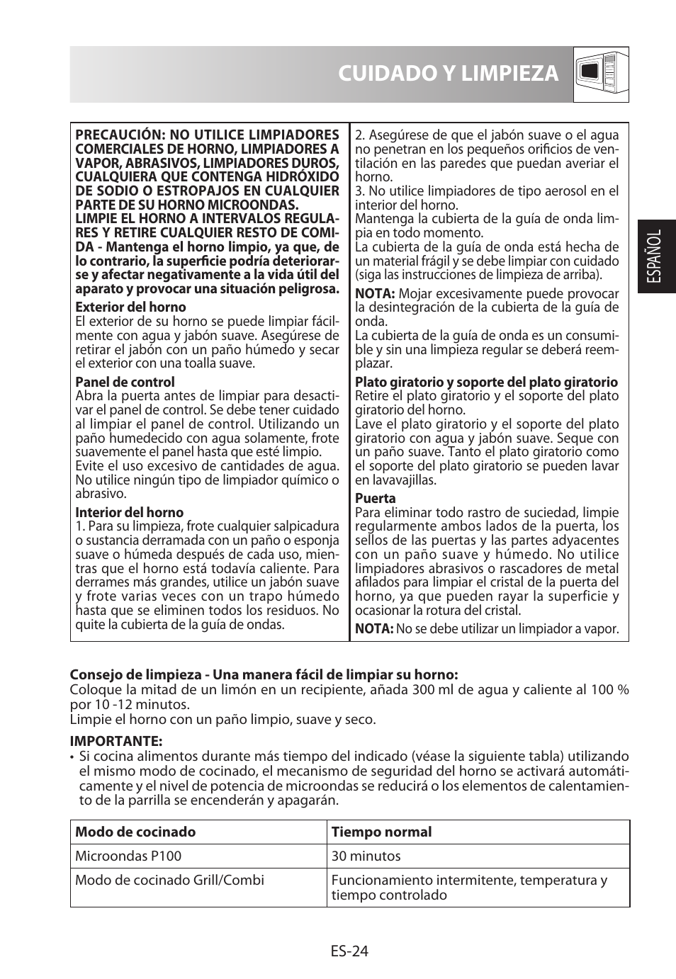 Cuidado y limpieza, Esp añol | Sharp R-722STWE User Manual | Page 51 / 246