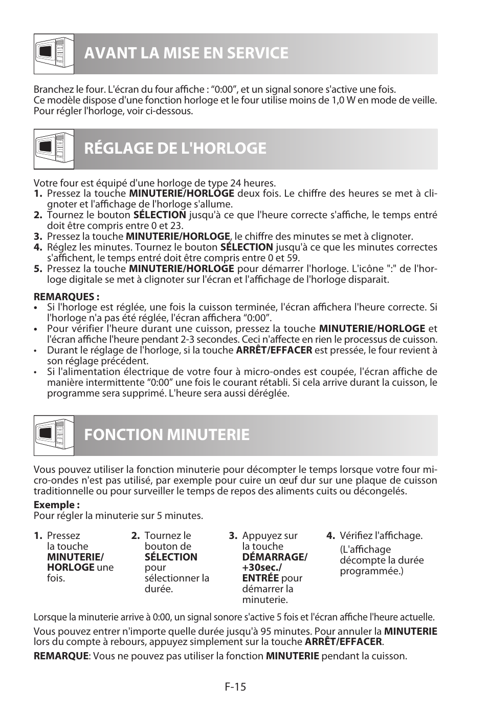 Avant la mise en service réglage de l'horloge, Fonction minuterie | Sharp R-722STWE User Manual | Page 66 / 246