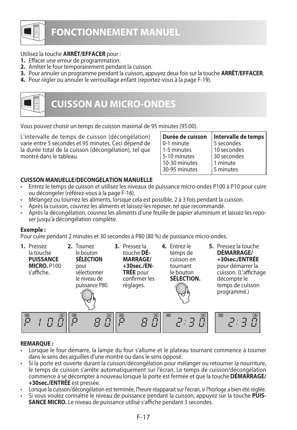 Fonctionnement manuel, Cuisson au micro-ondes | Sharp R-722STWE User Manual | Page 68 / 246