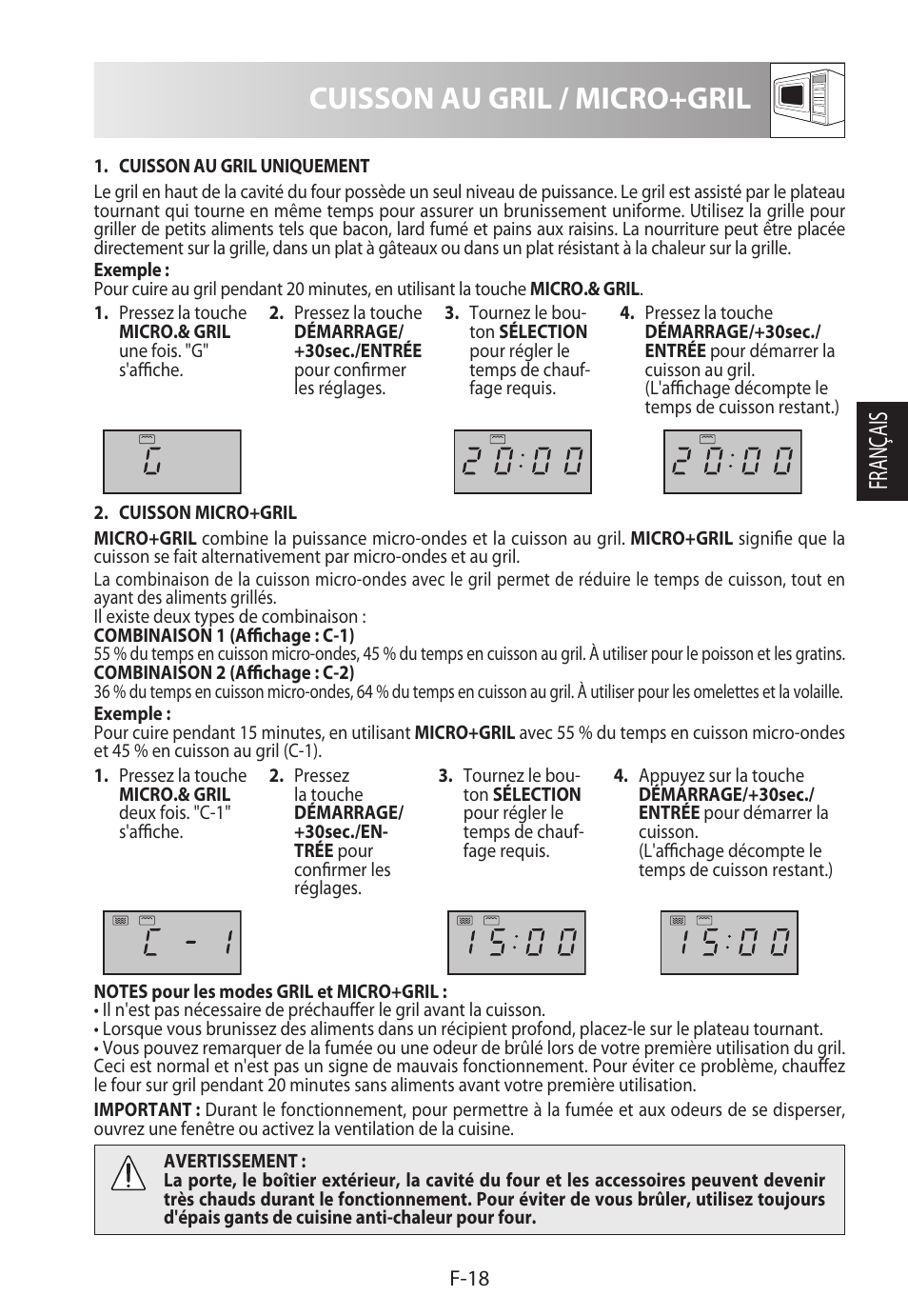 Cuisson au gril / micro+gril, Français | Sharp R-722STWE User Manual | Page 69 / 246