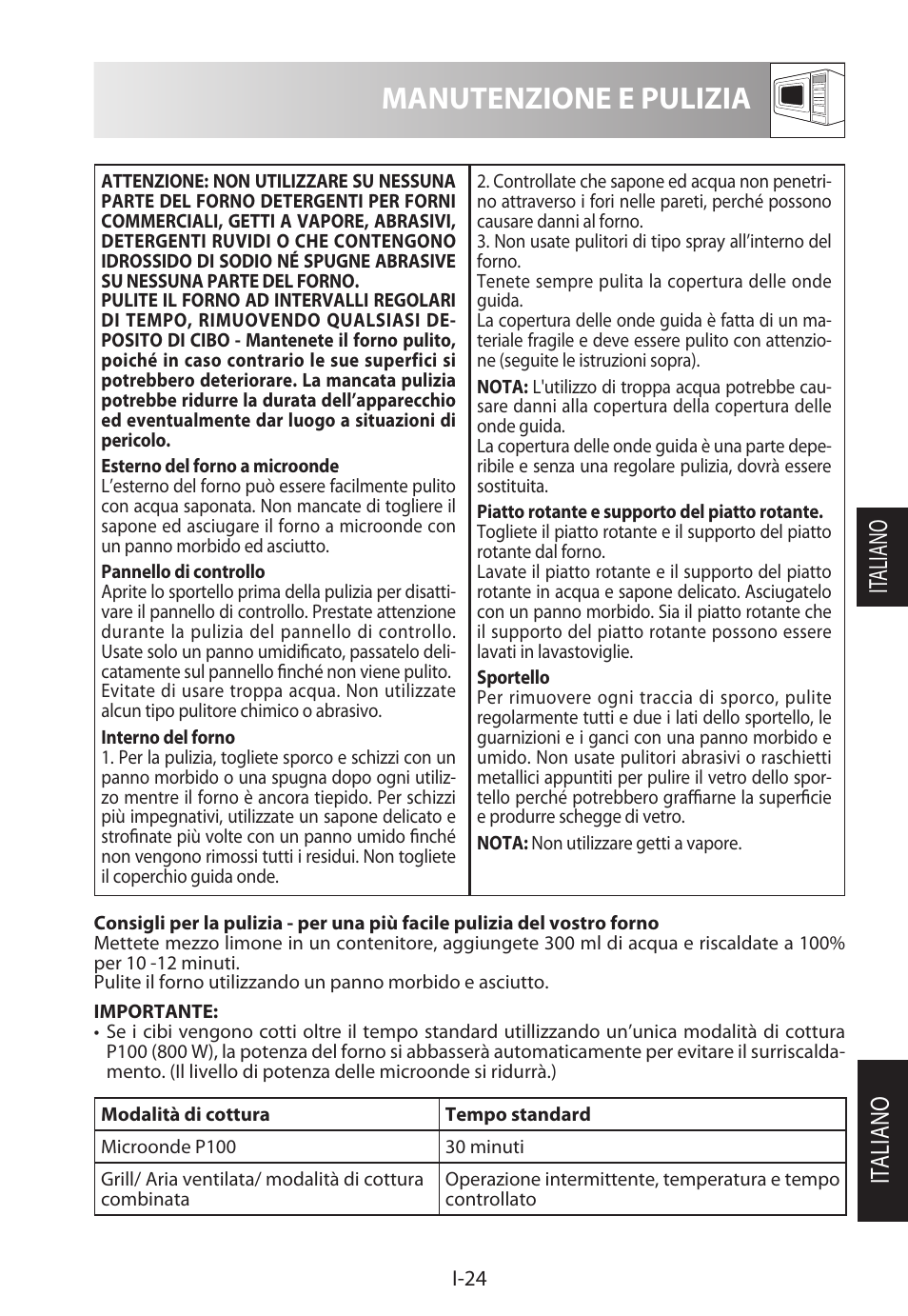 Manutenzione e pulizia, Italiano it aliano | Sharp R-722STWE User Manual | Page 99 / 246