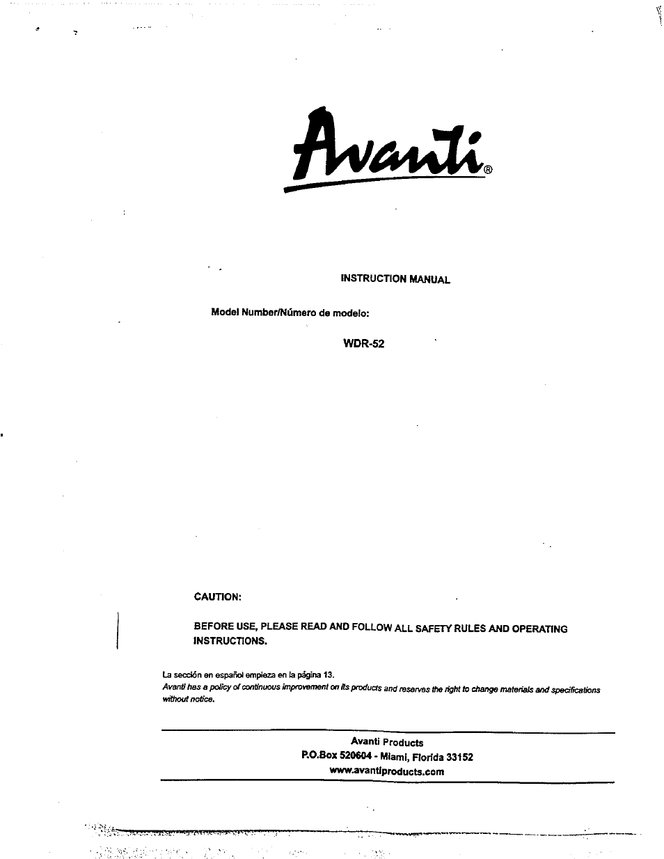 Avanti WDR-52 User Manual | 17 pages