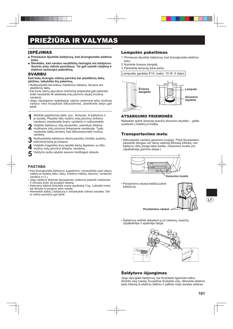 Priežiūra ir valymas | Sharp SJ-F790STSL User Manual | Page 101 / 140
