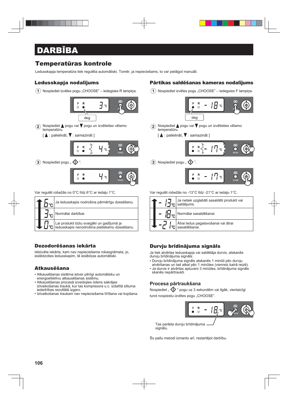 Darbība, Temperatūras kontrole | Sharp SJ-F790STSL User Manual | Page 106 / 140