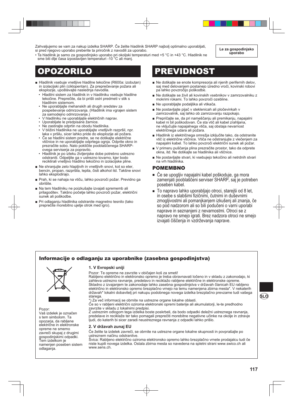 B486)e_3, Opozorilo previdnost, Pomembno | Sharp SJ-F790STSL User Manual | Page 117 / 140