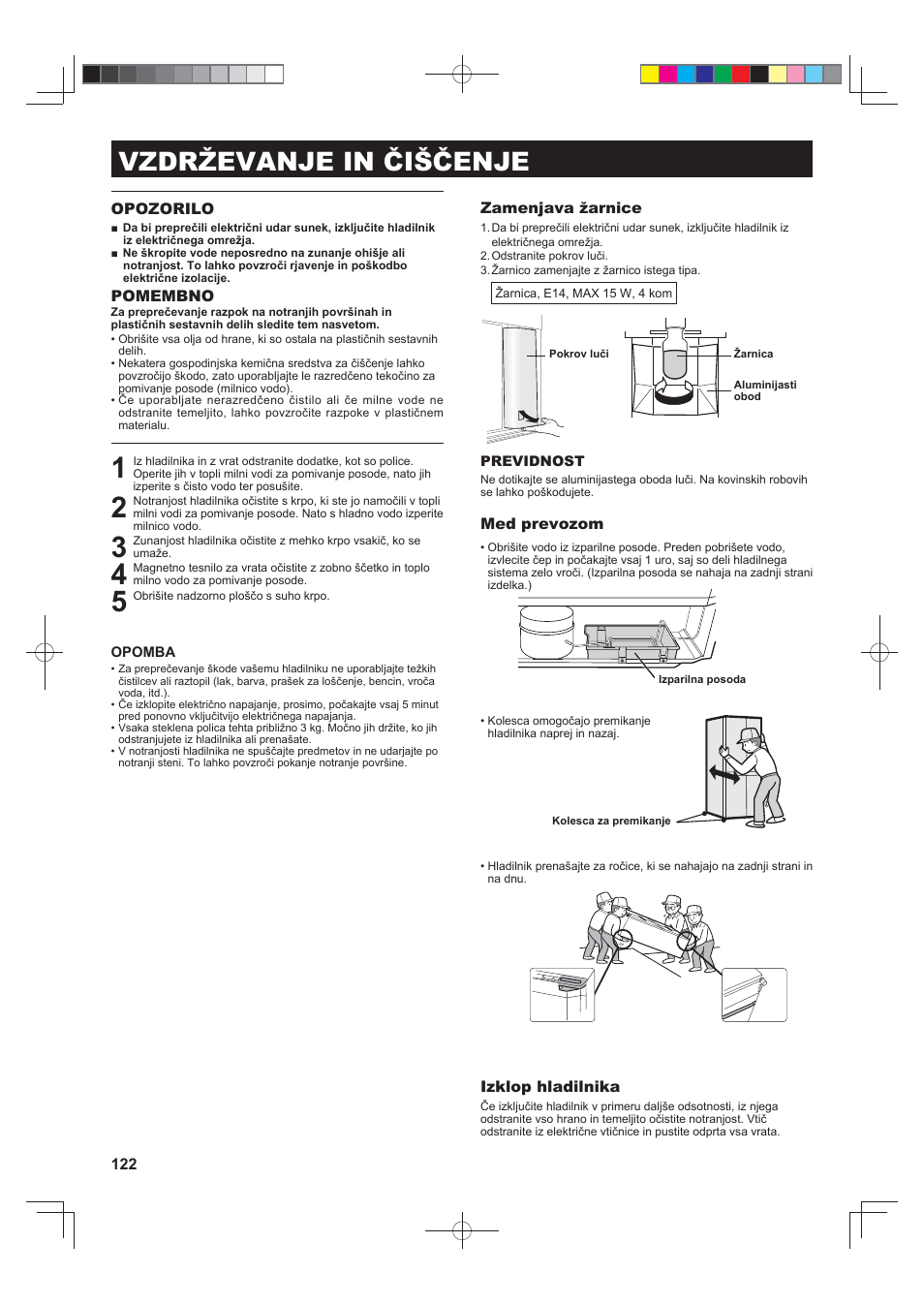 Vzdrževanje in čiščenje | Sharp SJ-F790STSL User Manual | Page 122 / 140