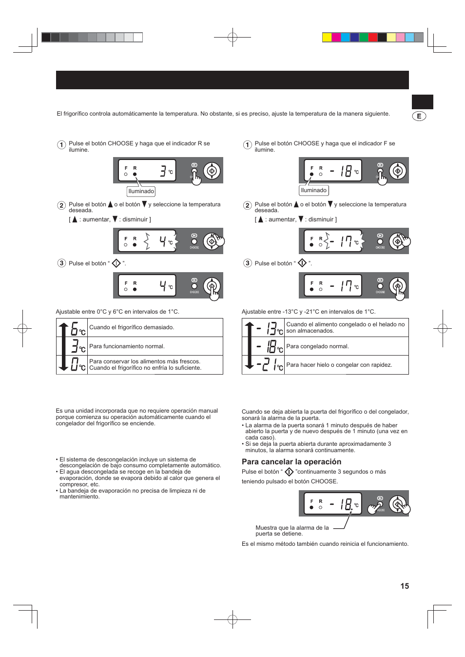 Funcionamiento, Control de la temperatura | Sharp SJ-F790STSL User Manual | Page 15 / 140