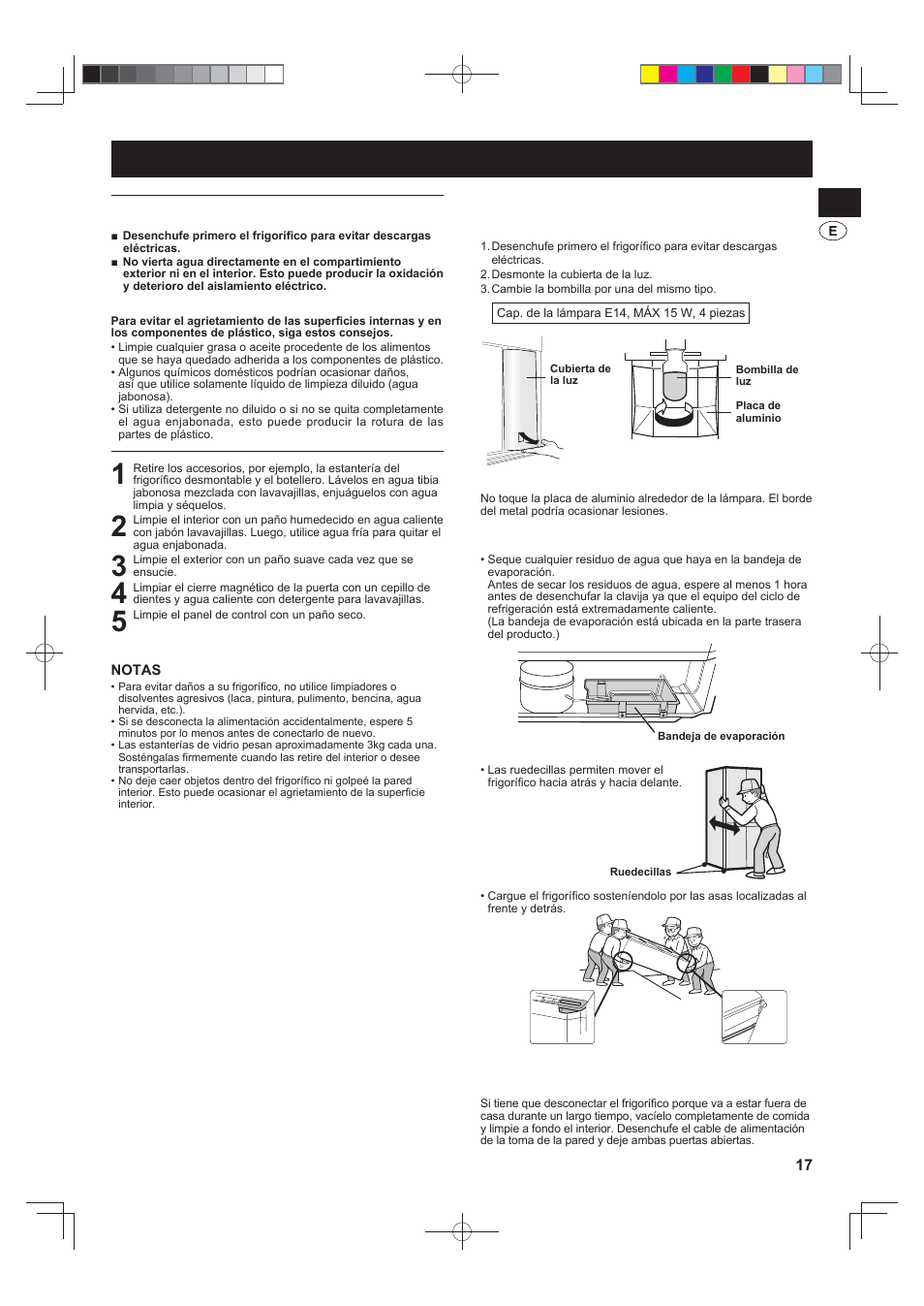 Cuidados y limpieza | Sharp SJ-F790STSL User Manual | Page 17 / 140