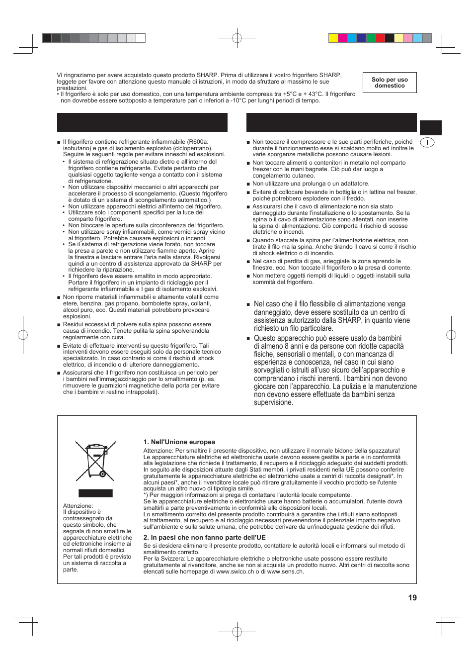 Avvertenze attenzione, Importante | Sharp SJ-F790STSL User Manual | Page 19 / 140