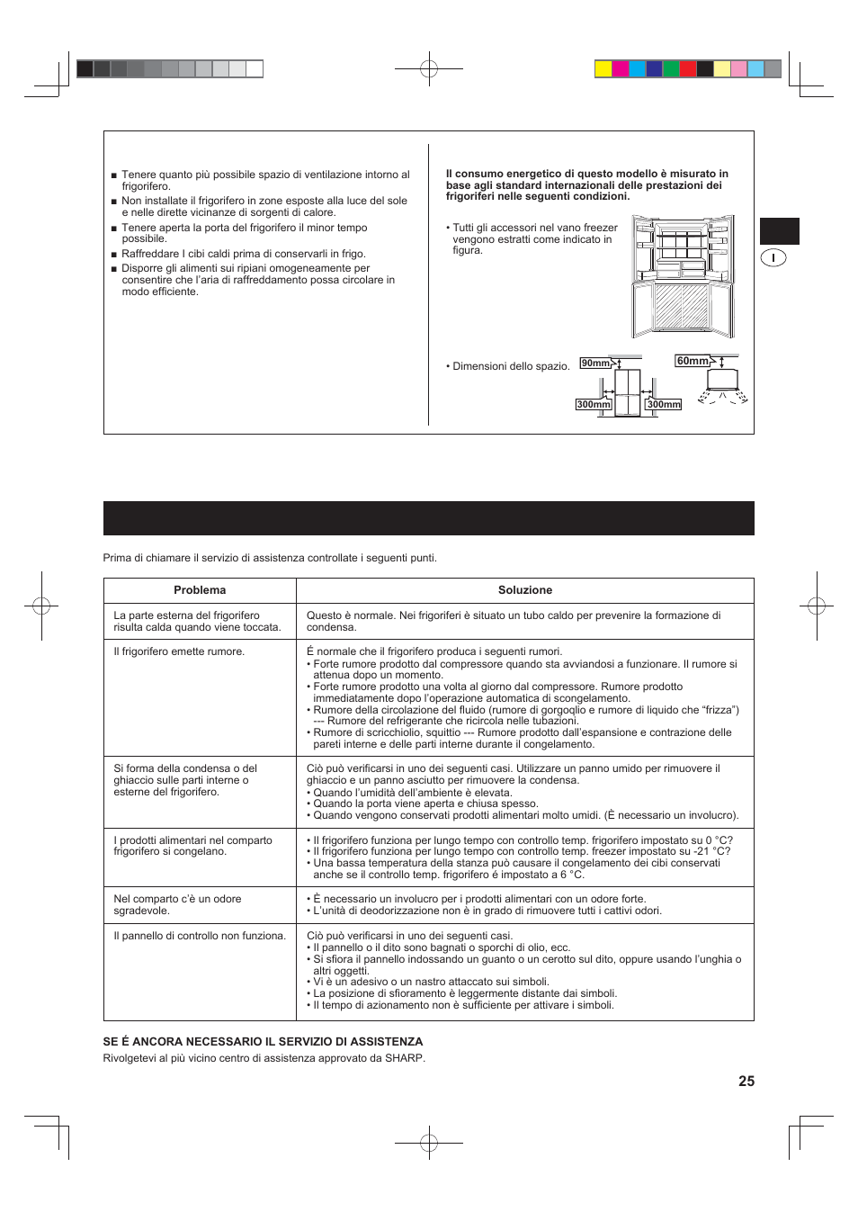 Prima di chiamare il servizio di assistenza, Consigli per il risparmio energetico | Sharp SJ-F790STSL User Manual | Page 25 / 140