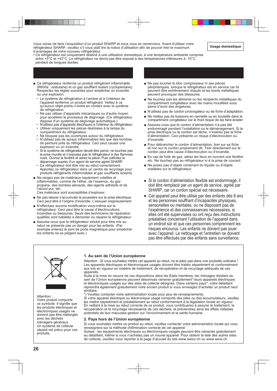 Avertissement attention, Important | Sharp SJ-F790STSL User Manual | Page 26 / 140