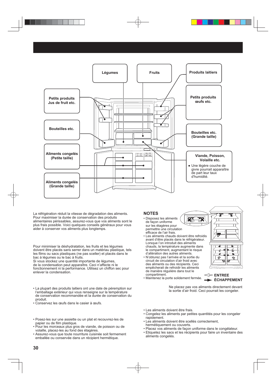 Conservation des aliments, Fruits et légumes, Produits laitiers et œufs | Viande / poisson / volaille, Pour une meilleure congélation | Sharp SJ-F790STSL User Manual | Page 30 / 140