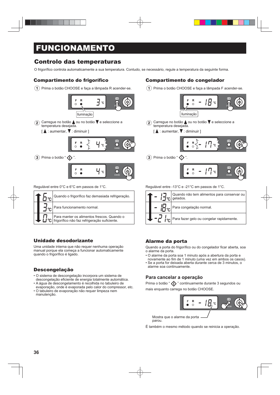 Funcionamento, Controlo das temperaturas | Sharp SJ-F790STSL User Manual | Page 36 / 140