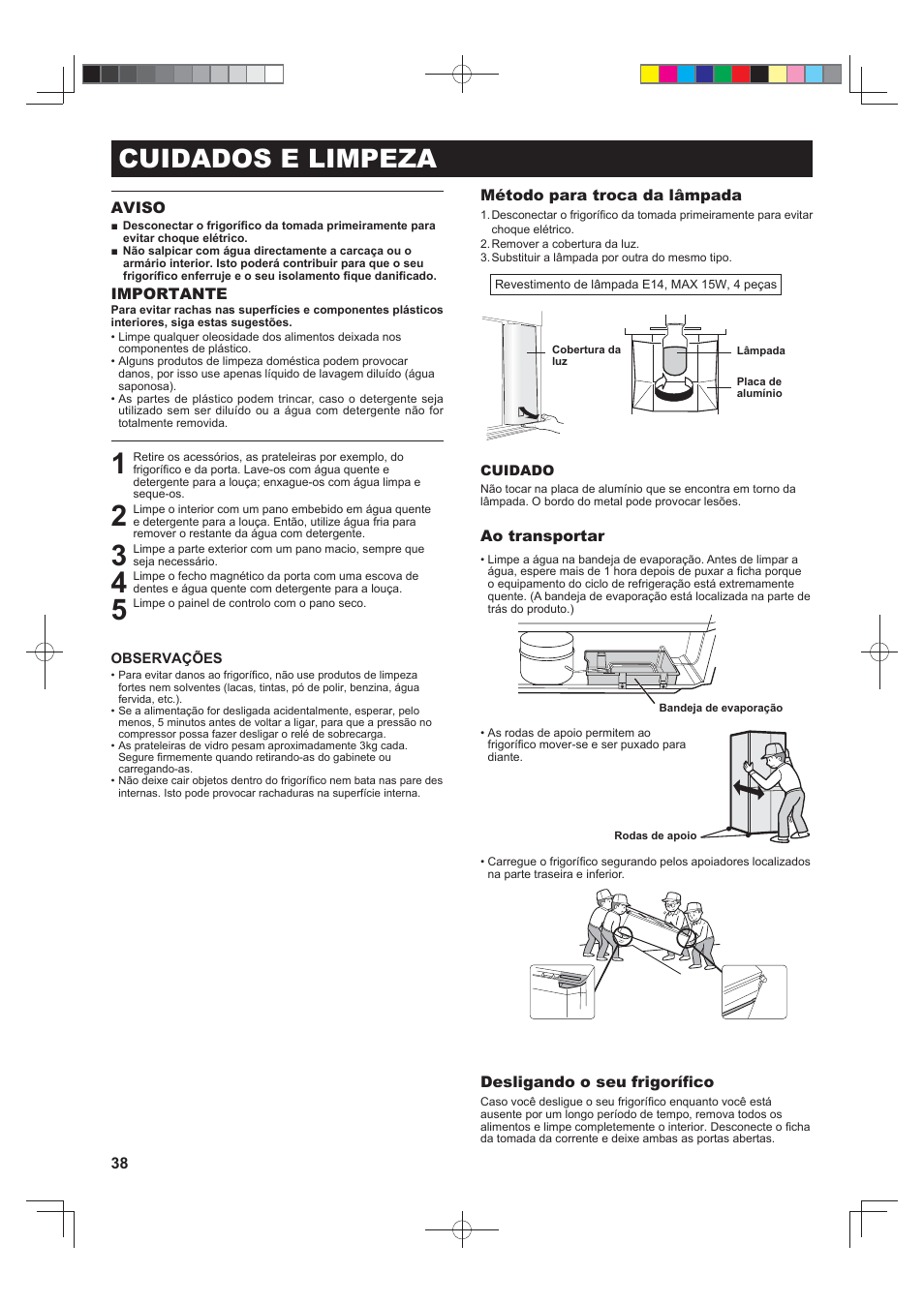 Cuidados e limpeza | Sharp SJ-F790STSL User Manual | Page 38 / 140