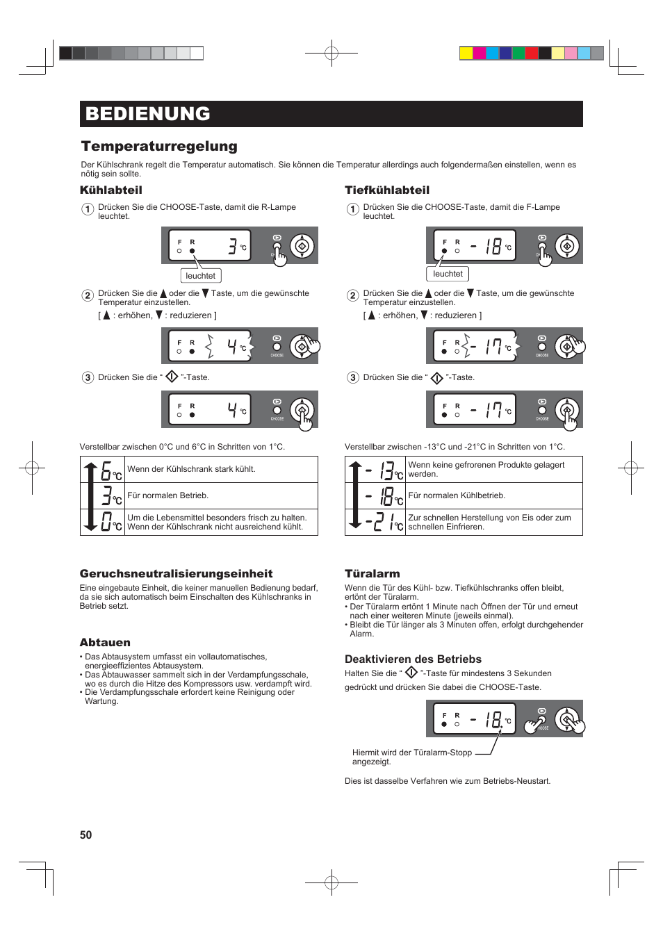 Bedienung, Temperaturregelung | Sharp SJ-F790STSL User Manual | Page 50 / 140