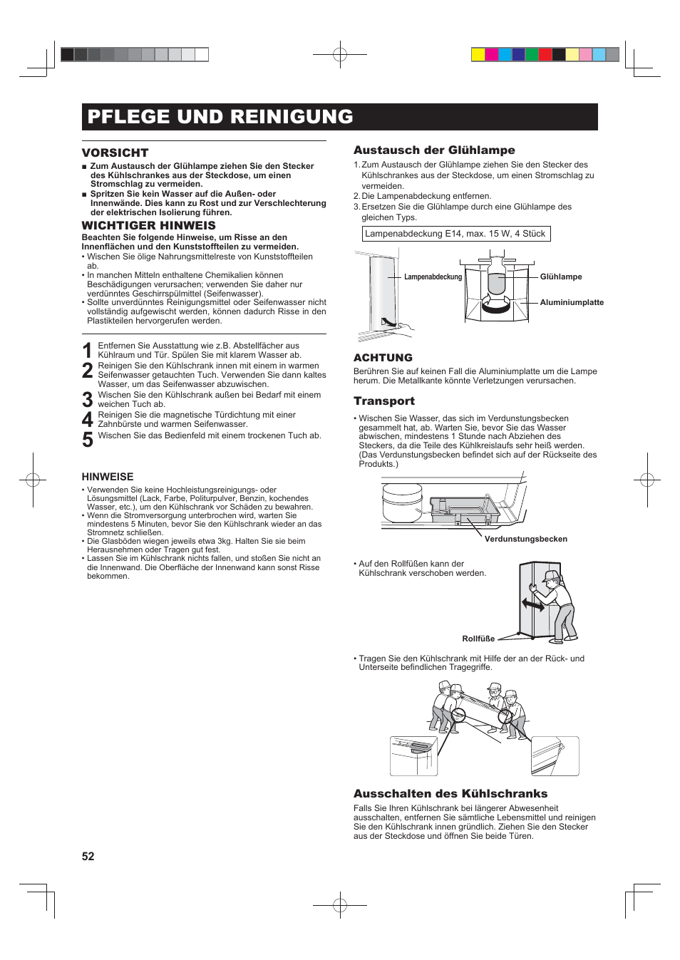 Pflege und reinigung | Sharp SJ-F790STSL User Manual | Page 52 / 140