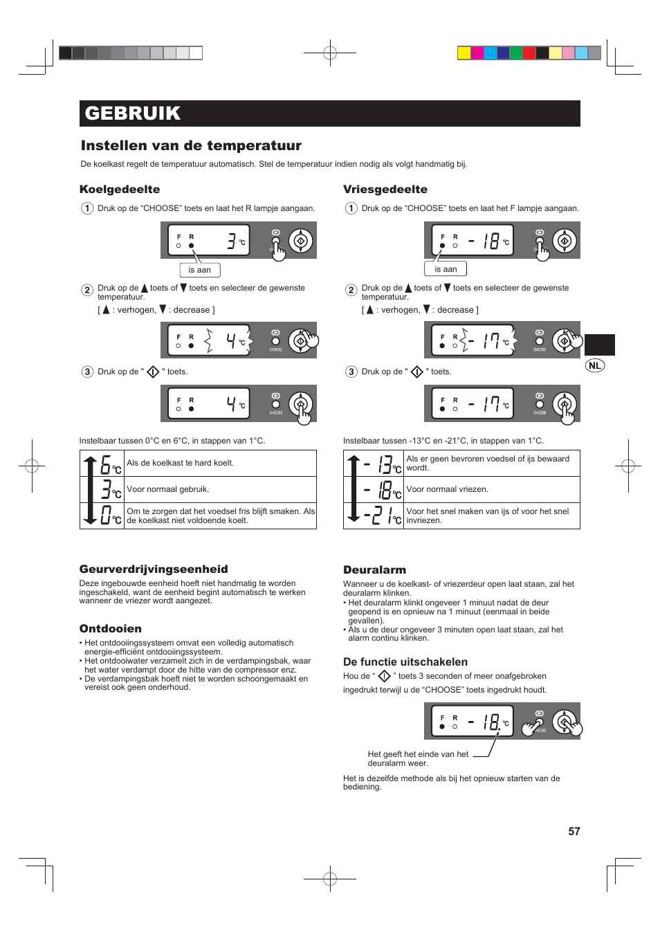 Gebruik, Instellen van de temperatuur | Sharp SJ-F790STSL User Manual | Page 57 / 140