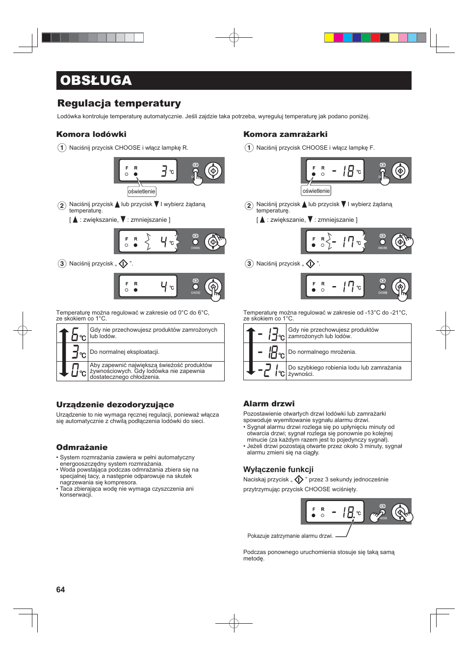 Obsługa, Regulacja temperatury | Sharp SJ-F790STSL User Manual | Page 64 / 140