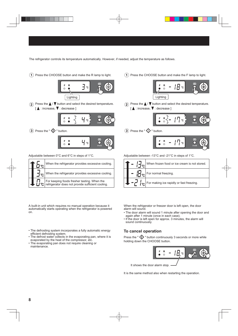 Operation, Controlling temperature | Sharp SJ-F790STSL User Manual | Page 8 / 140