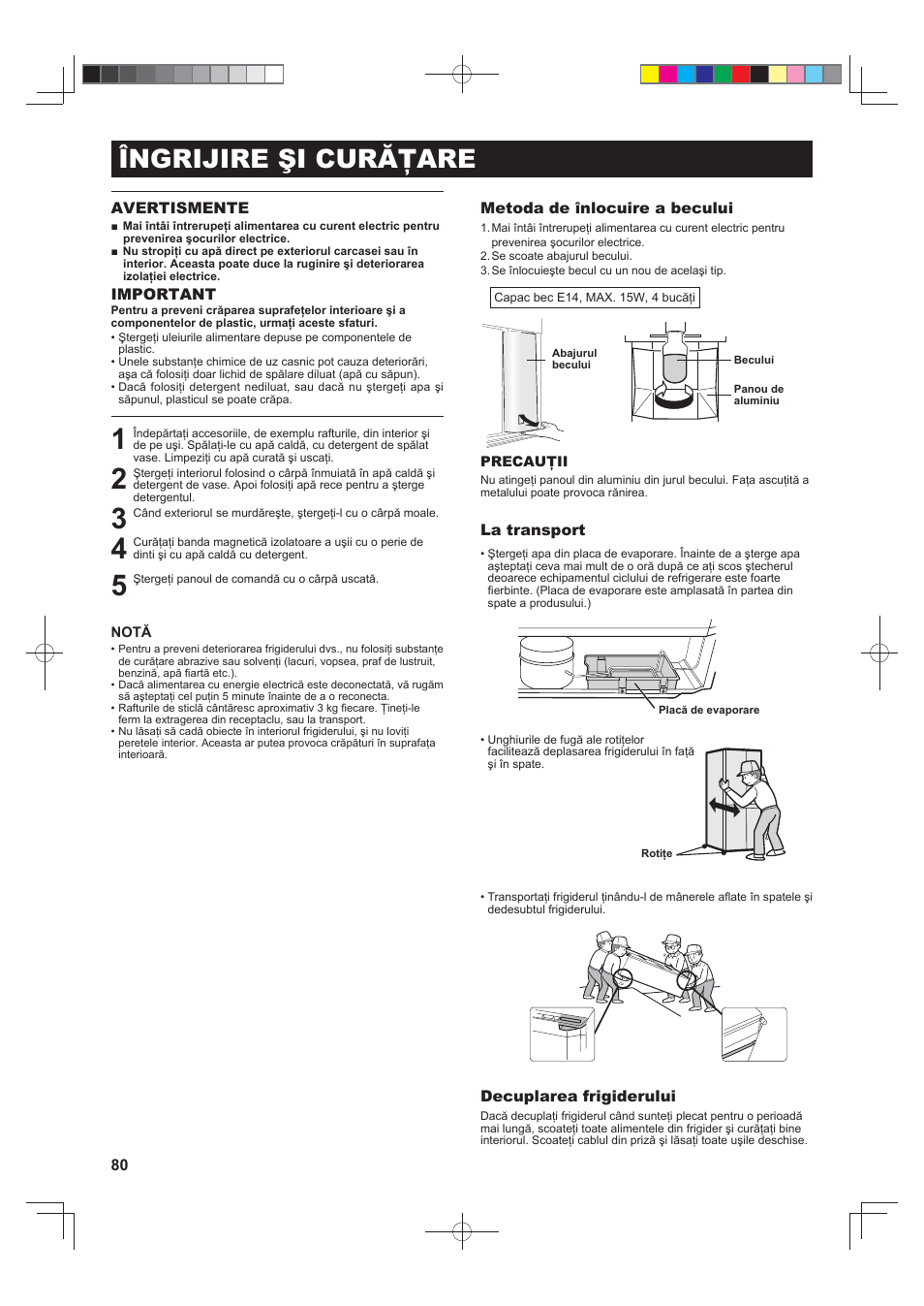Îngrijire şi curăţare | Sharp SJ-F790STSL User Manual | Page 80 / 140