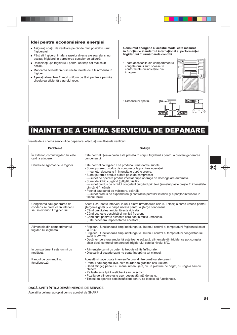 Înainte de a chema serviciul de depanare, Idei pentru economisirea energiei | Sharp SJ-F790STSL User Manual | Page 81 / 140