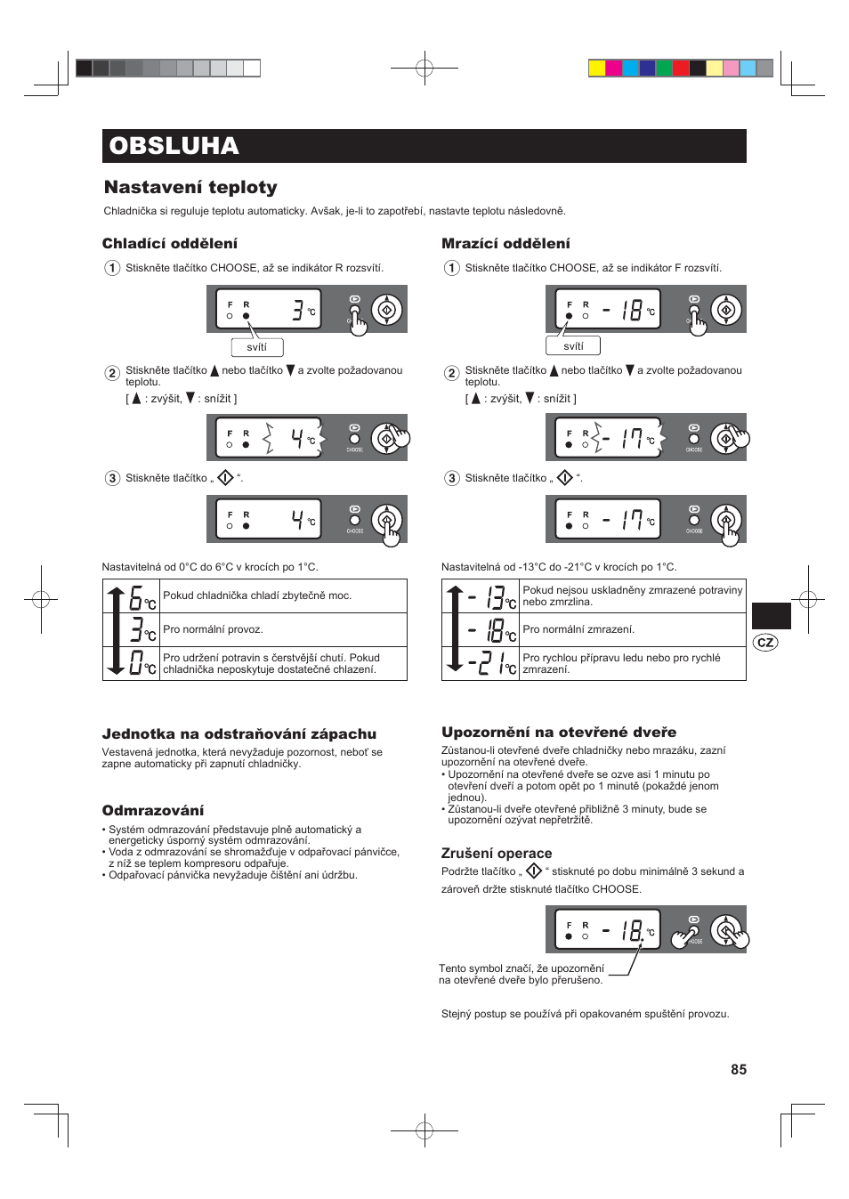 Obsluha, Nastavení teploty | Sharp SJ-F790STSL User Manual | Page 85 / 140
