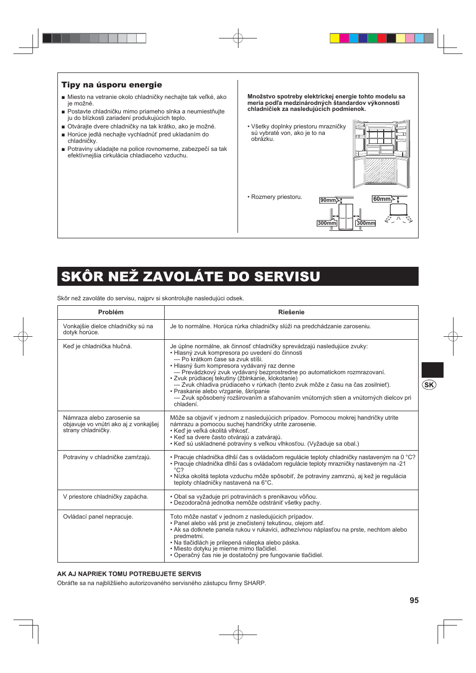 Skôr než zavoláte do servisu, Tipy na úsporu energie | Sharp SJ-F790STSL User Manual | Page 95 / 140