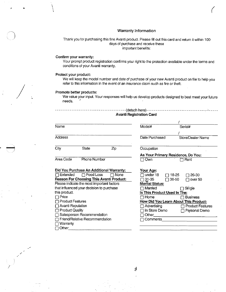 Warranty information, Protect your product, Promote better products | Your age | Avanti FF8Y User Manual | Page 2 / 20