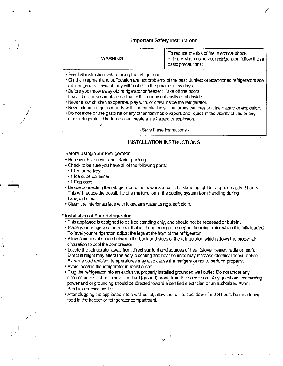 Installation instructions | Avanti FF8Y User Manual | Page 6 / 20