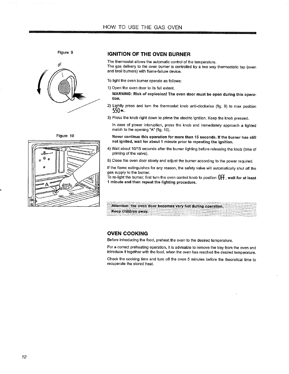 Ignition of the oven burner, Oven cooking | Avanti DG201BS User Manual | Page 12 / 20