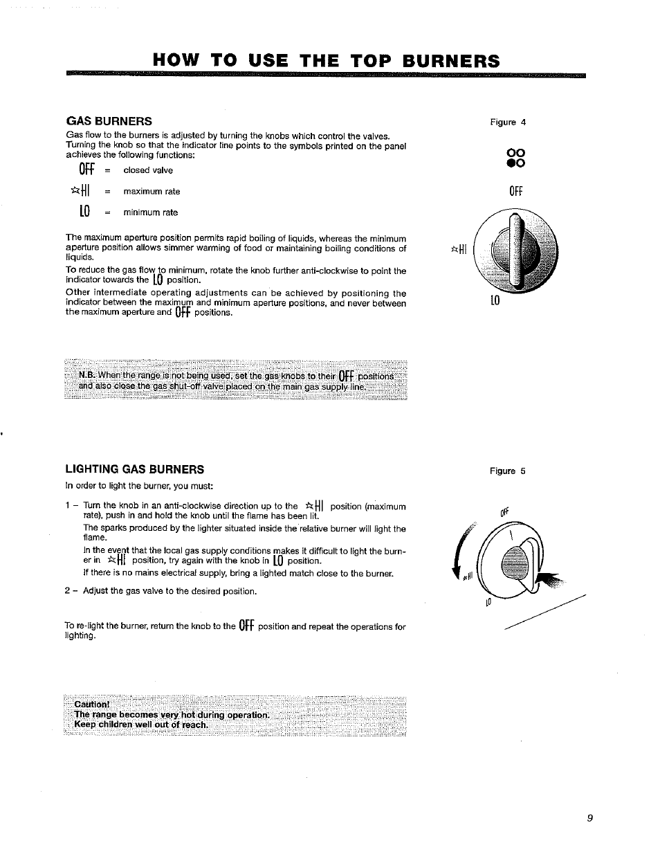 How to use the top burners, Gas burners, Lighting gas burners | How to use top burners -10, Oo •o | Avanti DG201BS User Manual | Page 9 / 20