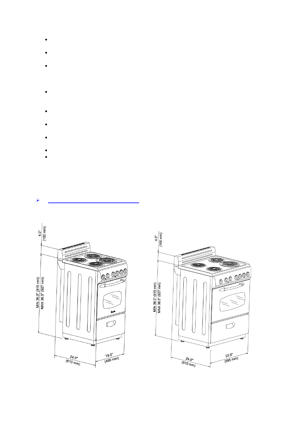 Installation of electric range | Avanti ELECRIC RANGE ER2001G User Manual | Page 11 / 36