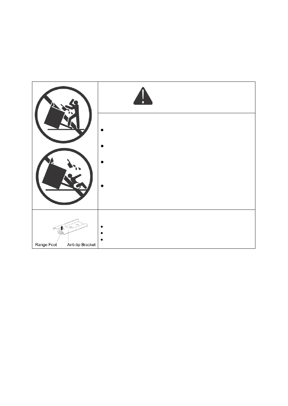 Warning, The anti-tip bracket | Avanti ELECRIC RANGE ER2001G User Manual | Page 5 / 36